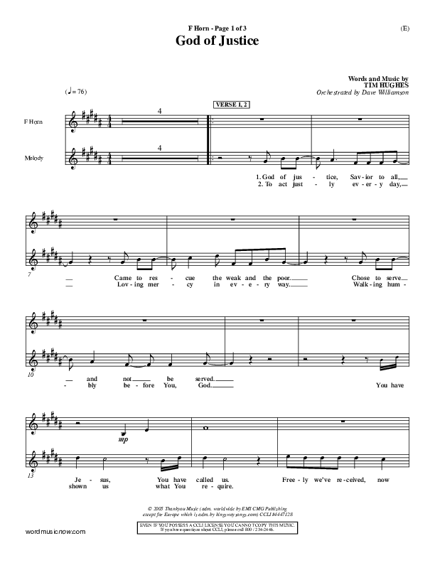 God Of Justice French Horn (Tim Hughes)