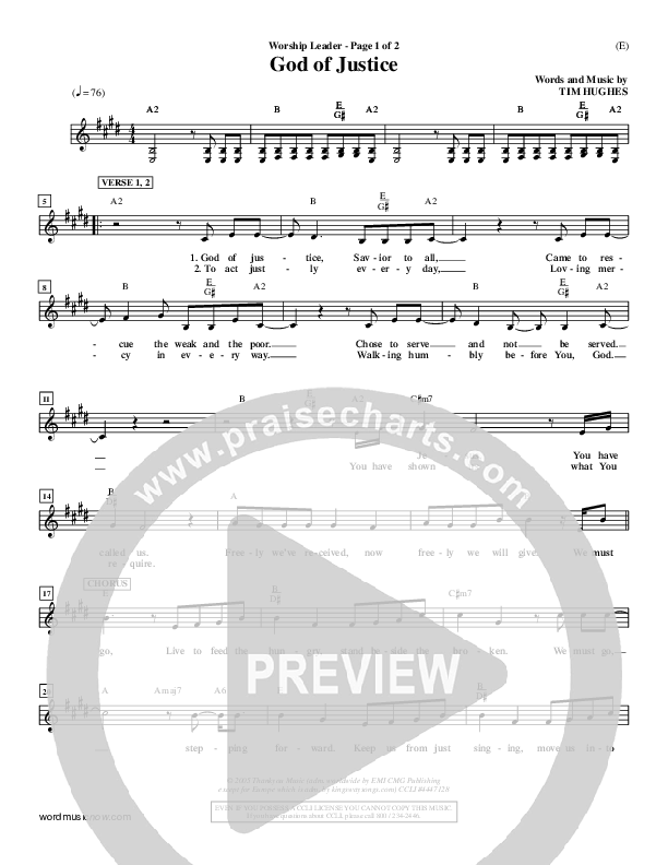 God Of Justice Lead Sheet (Tim Hughes)