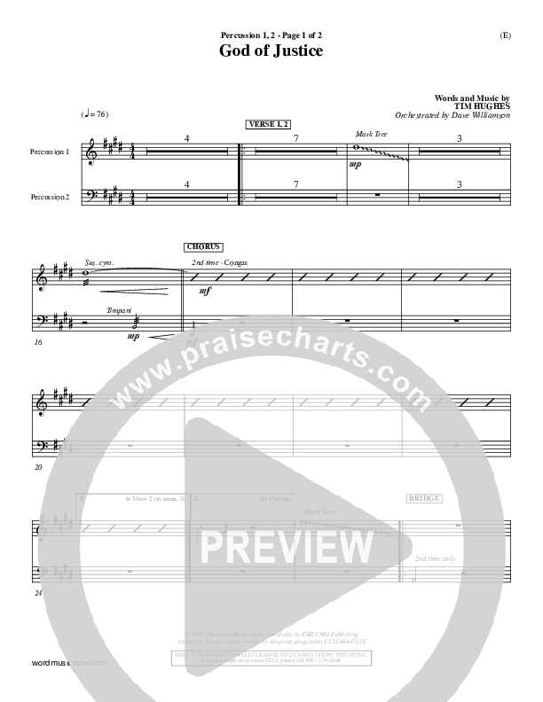 God Of Justice Percussion 1/2 (Tim Hughes)