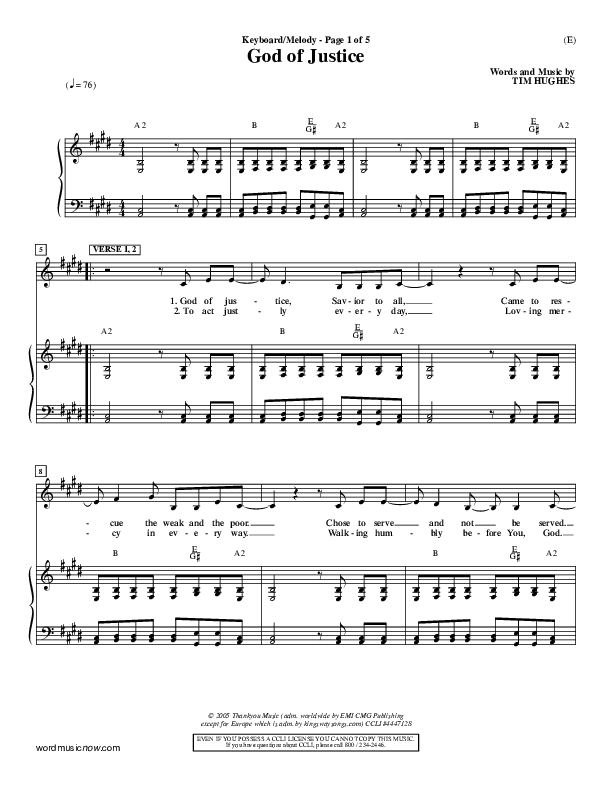 God Of Justice Piano/Vocal (Tim Hughes)