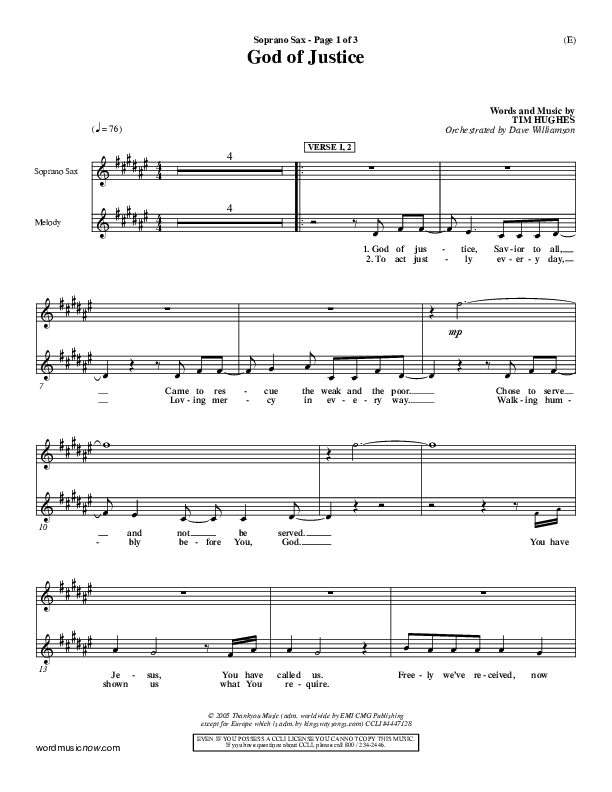 God Of Justice Soprano Sax (Tim Hughes)