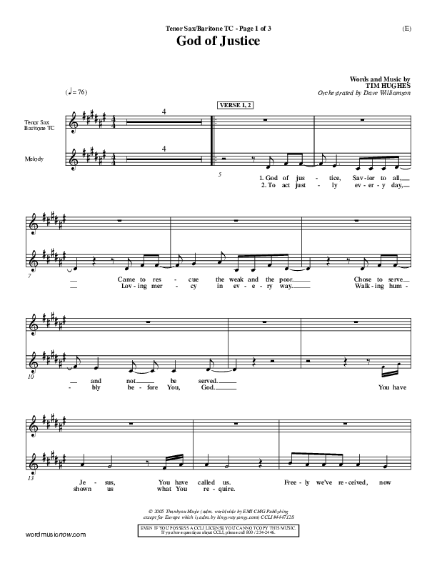 God Of Justice Tenor Sax/Baritone T.C. (Tim Hughes)
