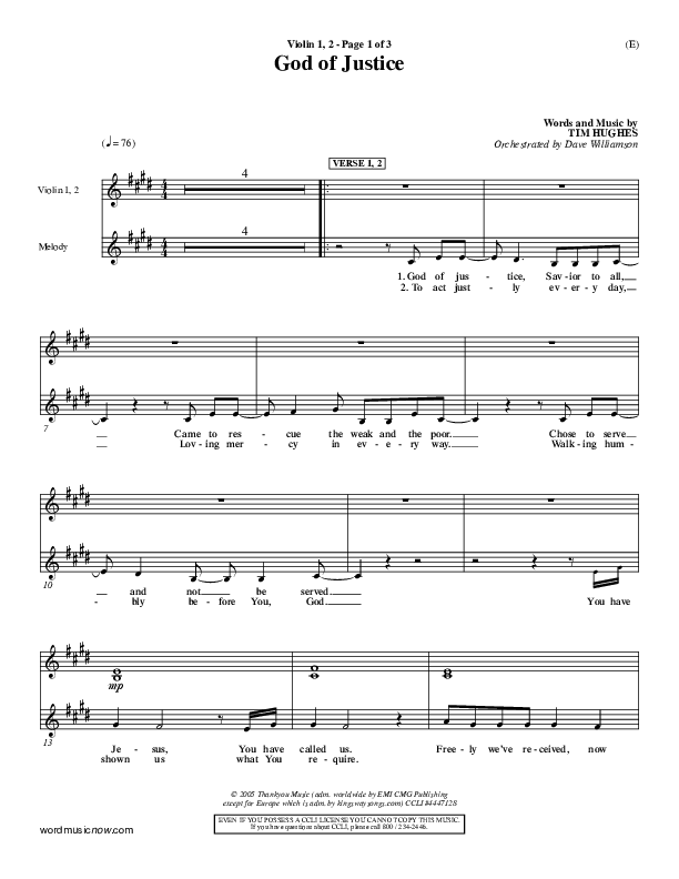 God Of Justice Violin 1/2 (Tim Hughes)