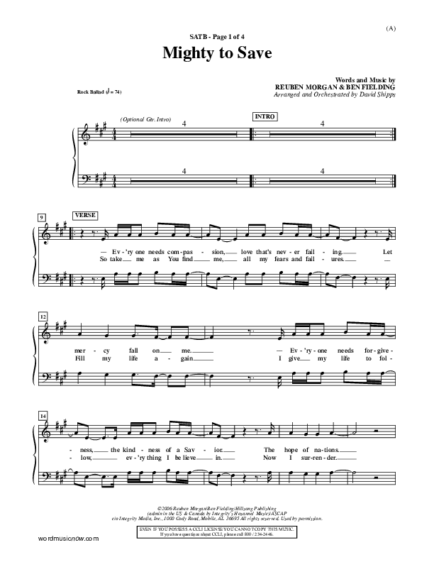 Mighty To Save Choir Sheet (SATB) (Reuben Morgan)