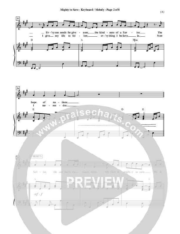 Mighty To Save Piano/Vocal (Reuben Morgan)