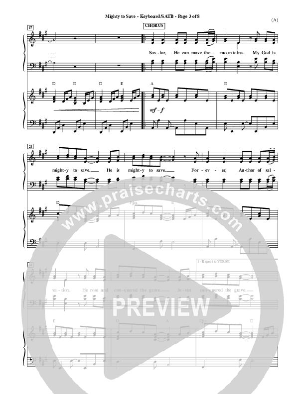 Mighty To Save Piano/Vocal (SATB) (Reuben Morgan)