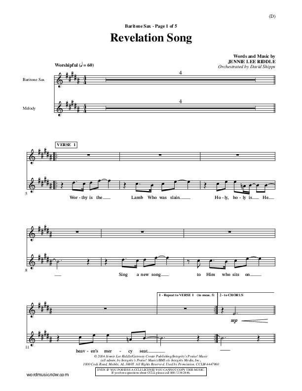 Revelation Song Bari Sax (Jennie Riddle)