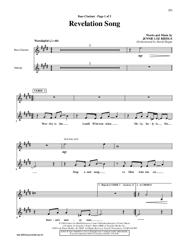 Revelation Song Bass Clarinet (Jennie Riddle)