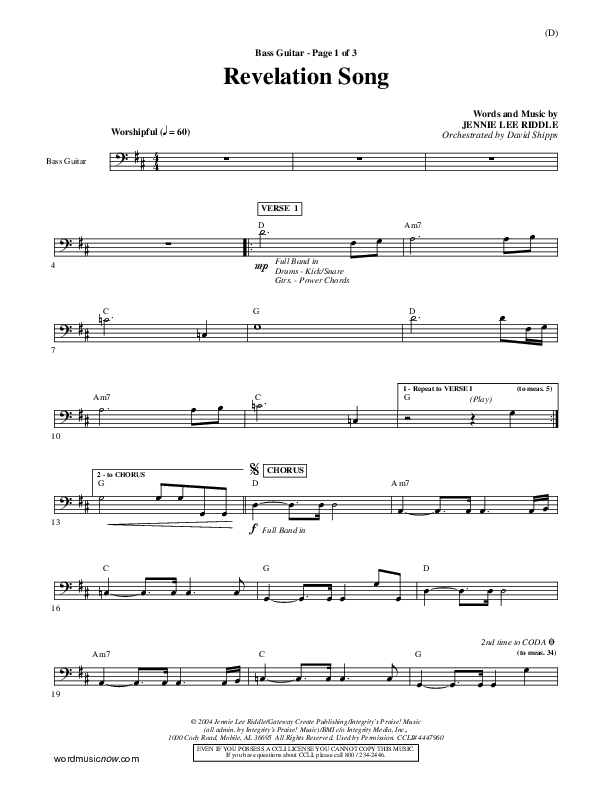 Revelation Song Bass Guitar (Jennie Riddle)