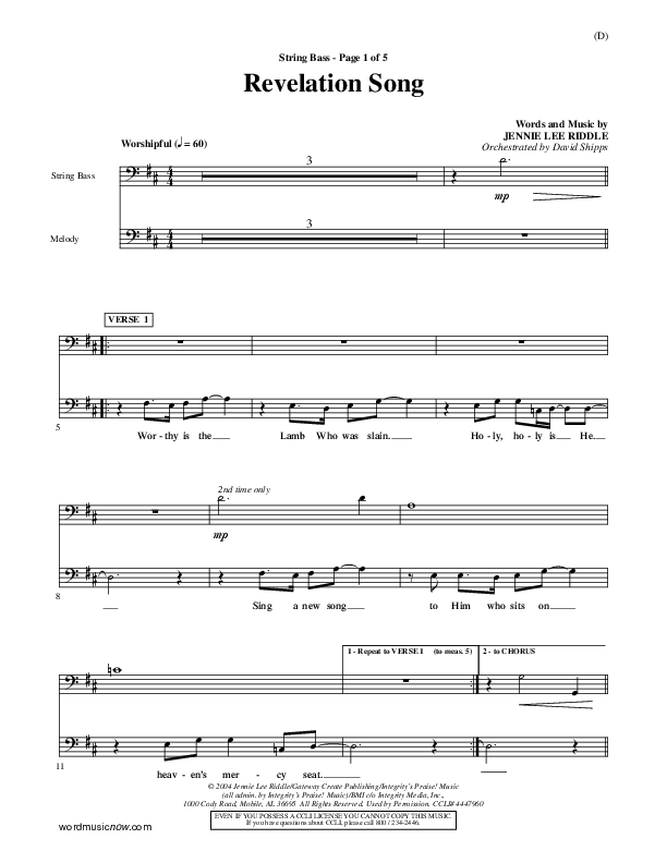 Revelation Song Double Bass (Jennie Riddle)