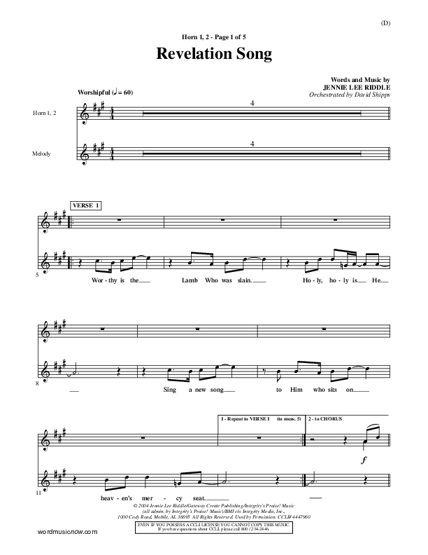 Revelation Song French Horn 1/2 (Jennie Riddle)