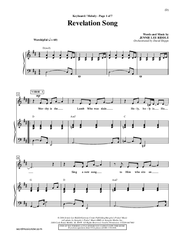 Revelation Song Piano Sheet (Jennie Riddle)