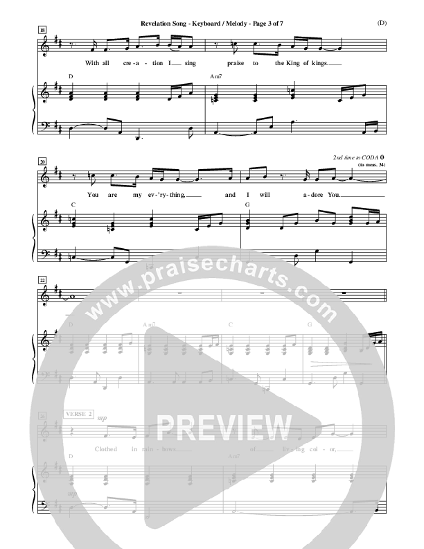 Revelation Song Piano Sheet (Jennie Riddle)