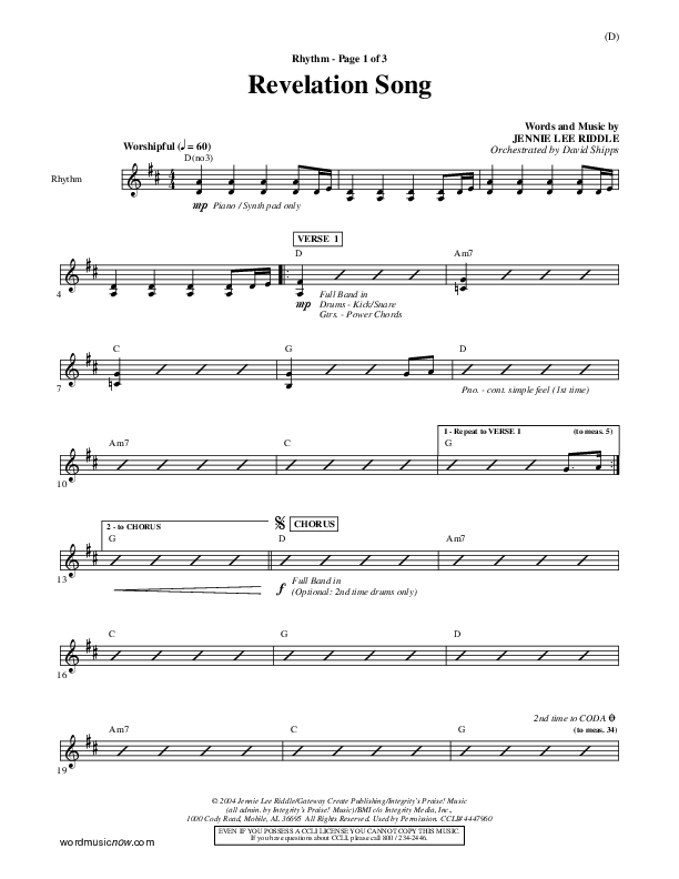 Revelation Song Rhythm Chart (Jennie Riddle)