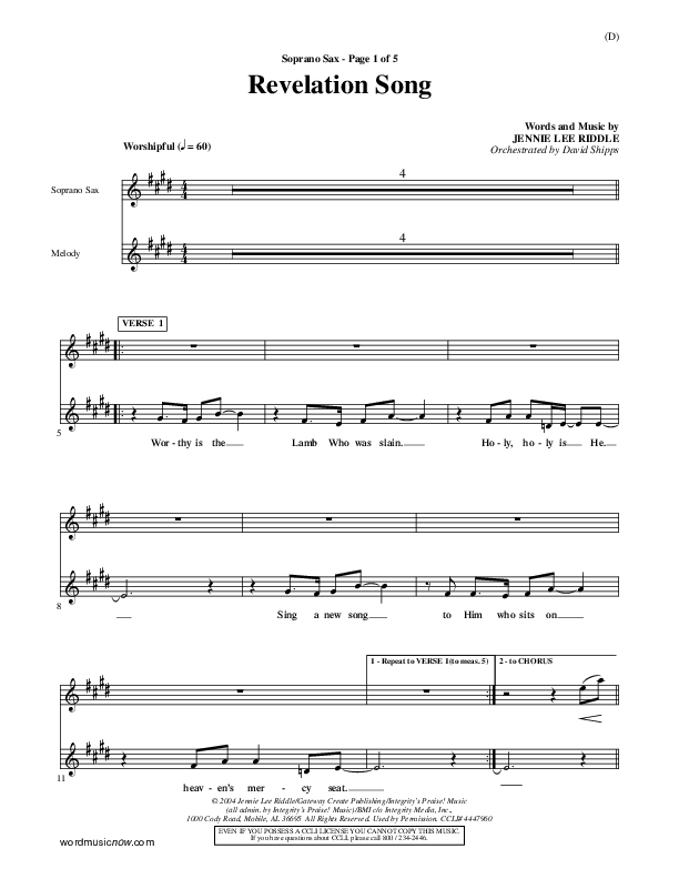 Revelation Song (SATB ) by Jennie Lee Riddle