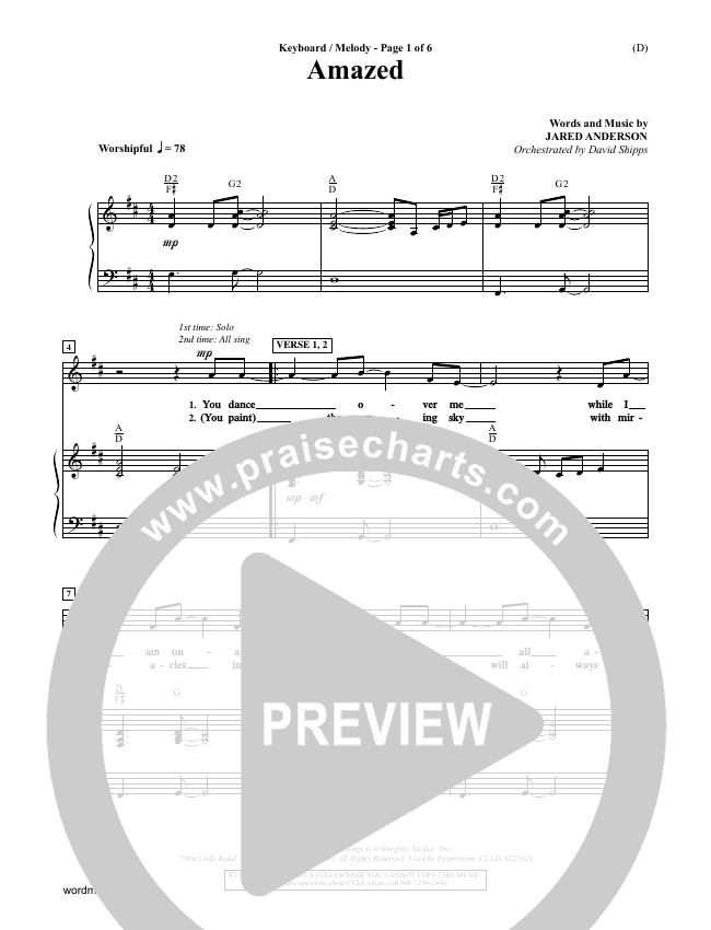 Amazed Sheet Music PDF Jared Anderson PraiseCharts