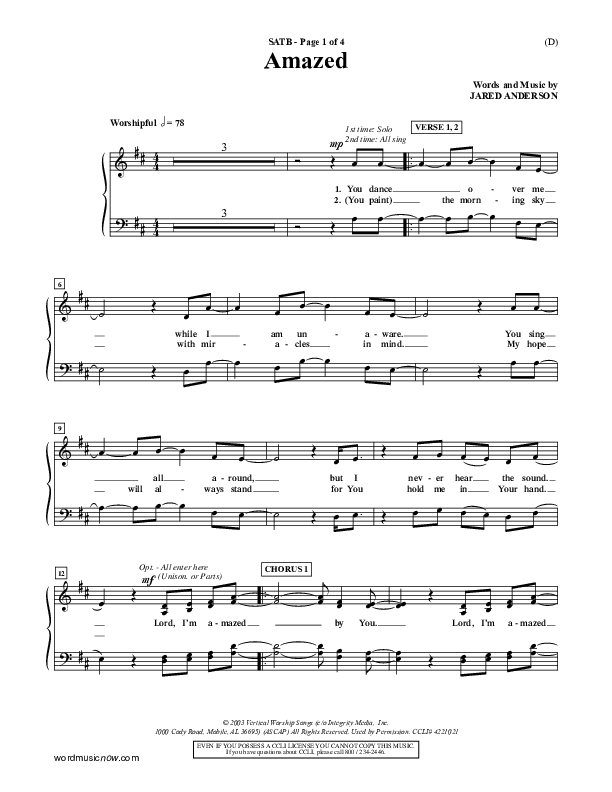 Amazed Choir Sheet (SATB) (Jared Anderson)