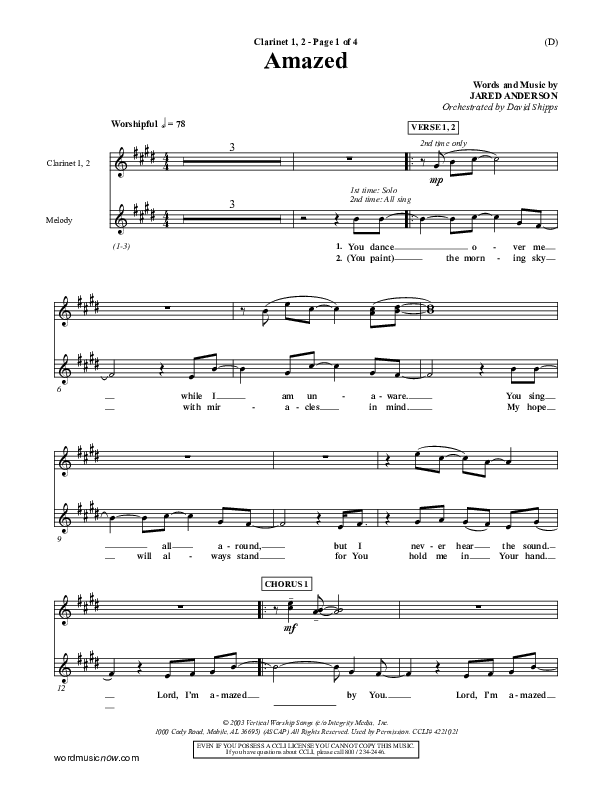 Amazed Clarinet 1/2 (Jared Anderson)