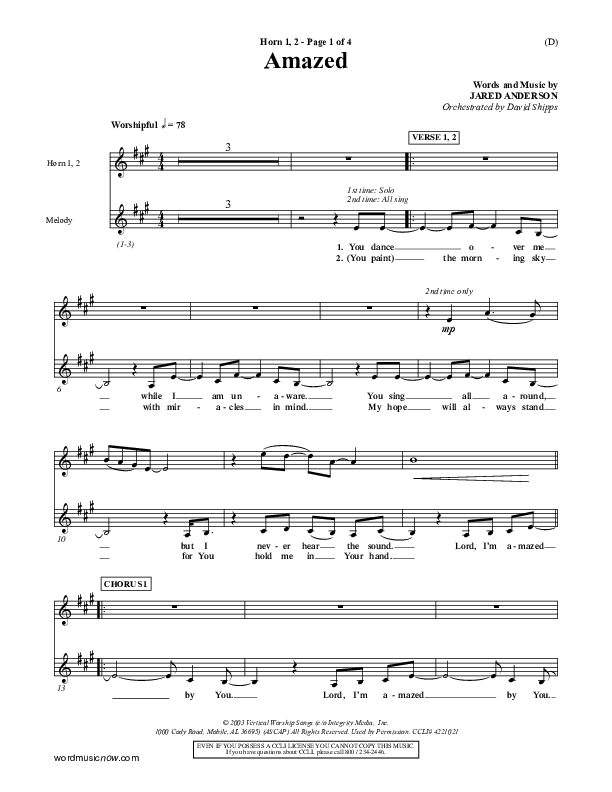 Amazed French Horn 1/2 (Jared Anderson)