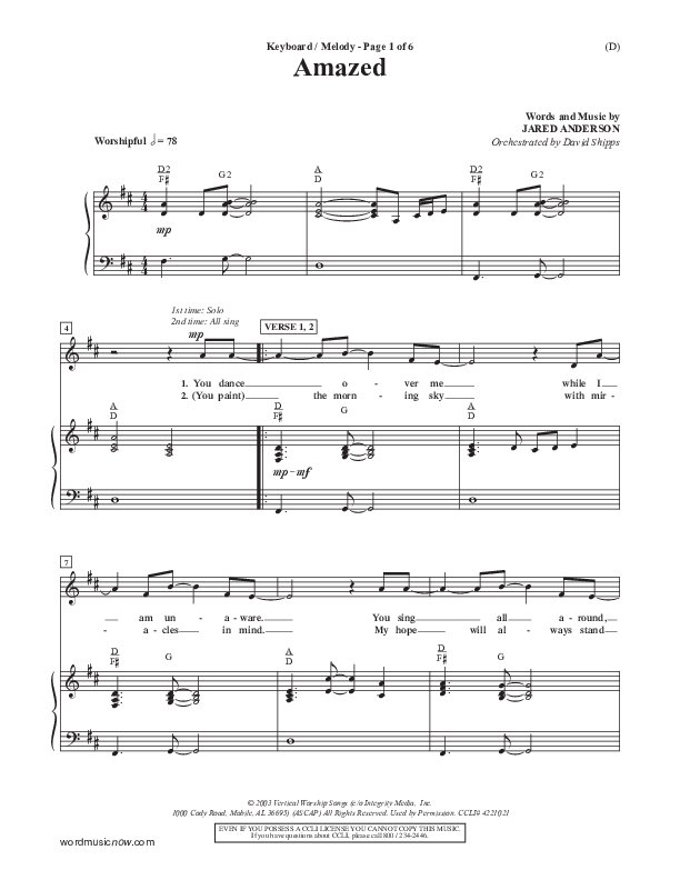 Amazed Piano Sheet (Jared Anderson)
