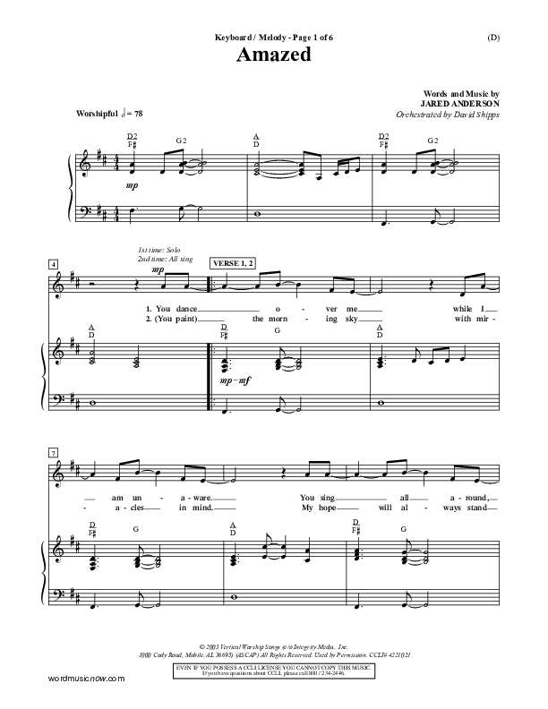 Amazed Piano/Vocal (Jared Anderson)