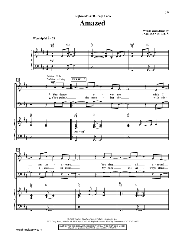 Amazed Piano/Vocal (SATB) (Jared Anderson)