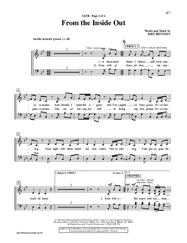 From The Inside Out Choir Sheet (SATB) (Joel Houston)