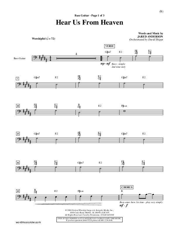 Hear Us From Heaven Bass Guitar (Jared Anderson)