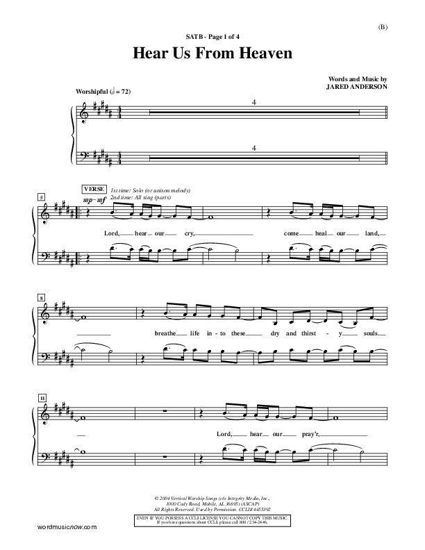 Hear Us From Heaven Choir Sheet (SATB) (Jared Anderson)