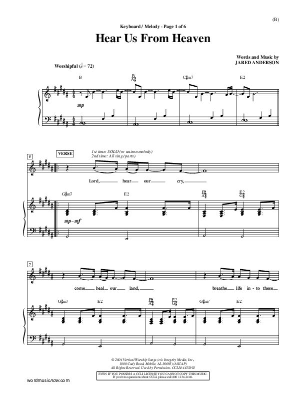 Hear Us From Heaven Piano/Vocal (Jared Anderson)