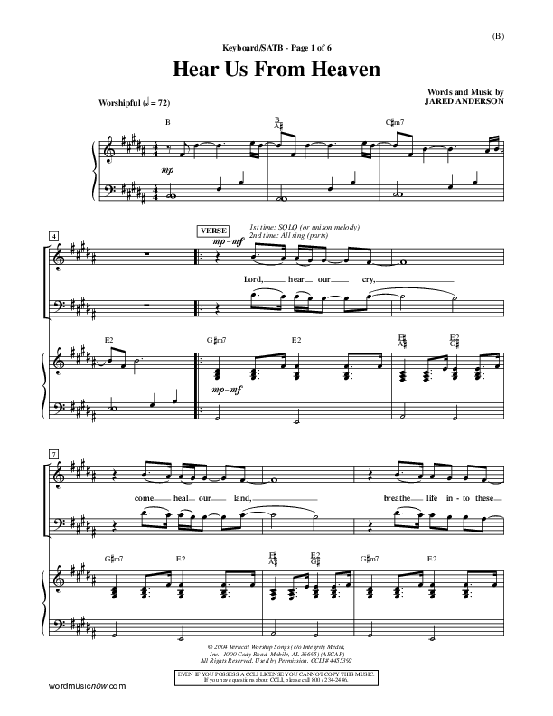 Hear Us From Heaven Piano/Vocal (SATB) (Jared Anderson)