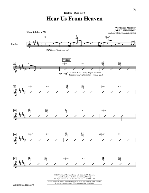 Hear Us From Heaven Rhythm Chart (Jared Anderson)