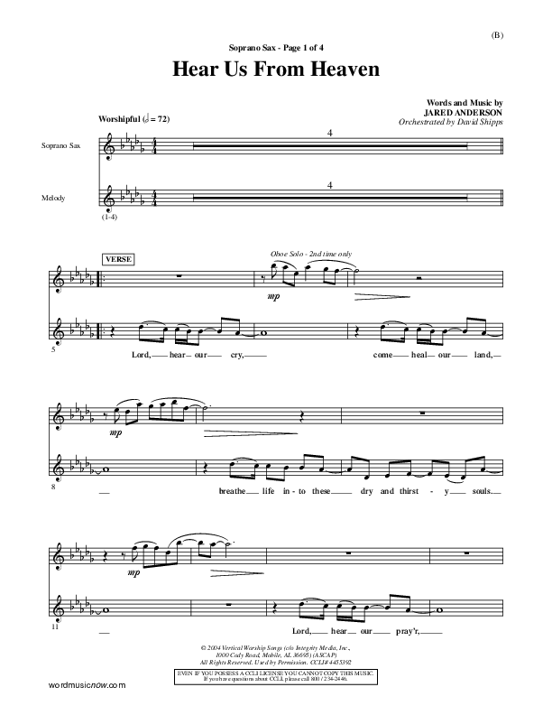 Hear Us From Heaven Soprano Sax (Jared Anderson)