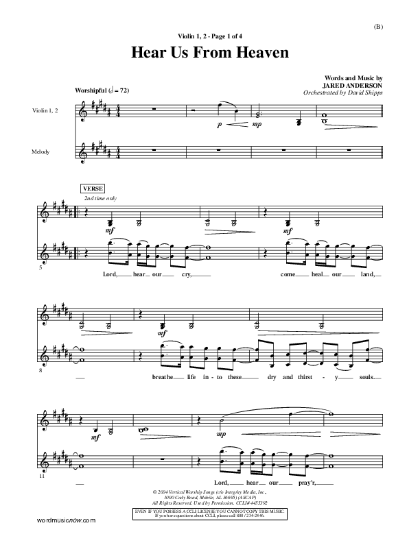 Hear Us From Heaven Violin 1/2 (Jared Anderson)