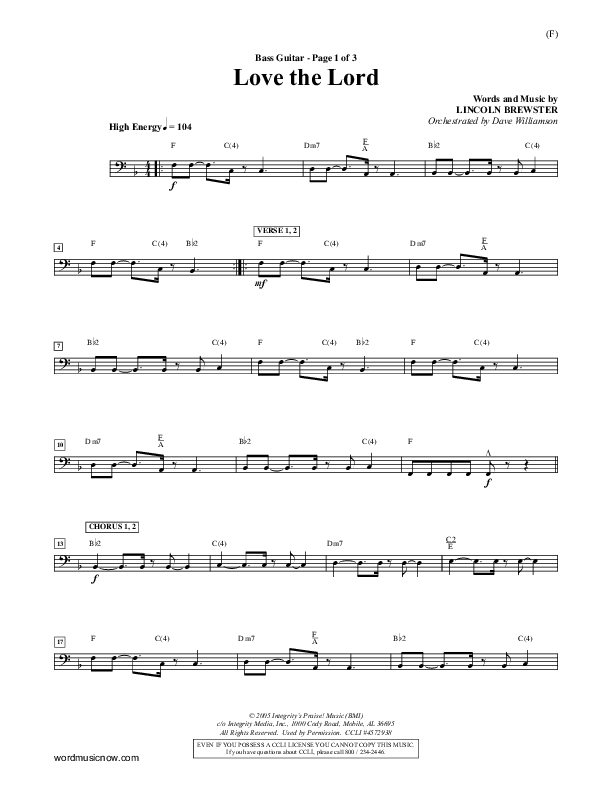 Love The Lord Bass Guitar (Lincoln Brewster)