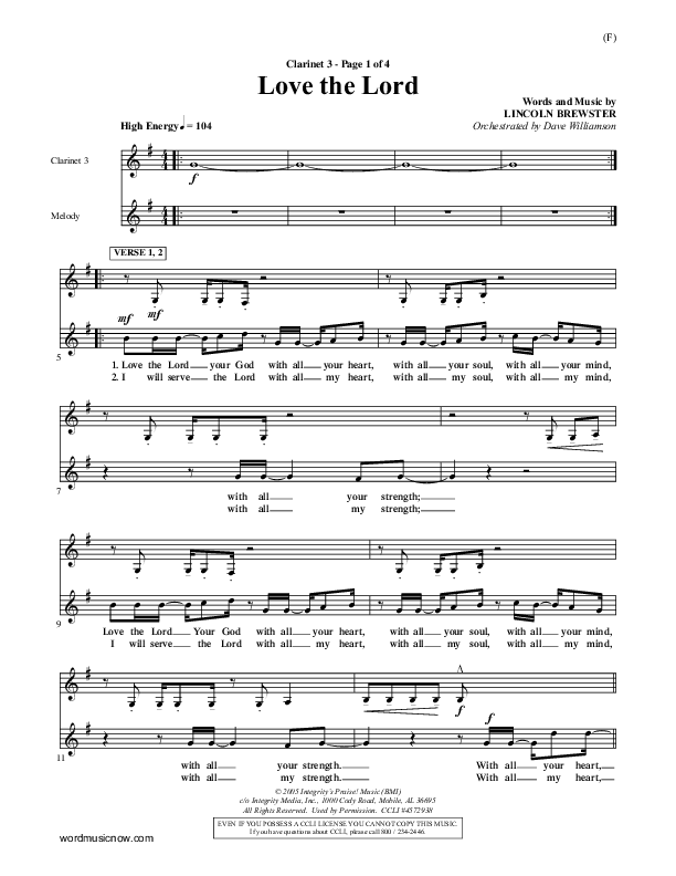 Love The Lord Clarinet 3 (Lincoln Brewster)