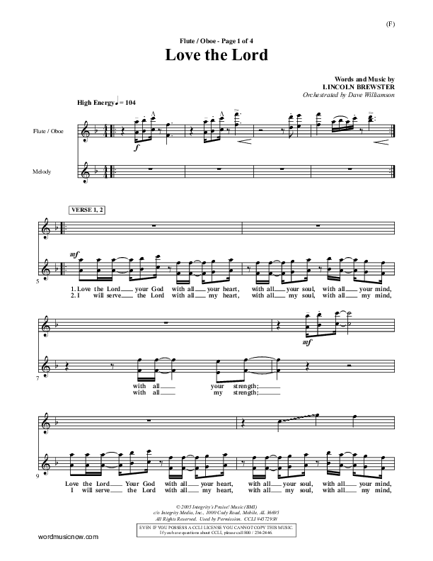 Love The Lord Flute/Oboe (Lincoln Brewster)
