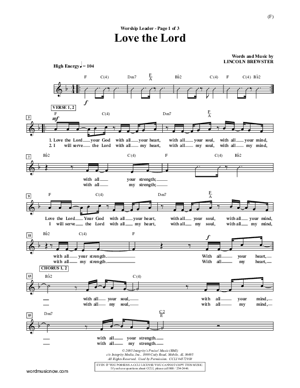 Love The Lord Lead Sheet (Lincoln Brewster)