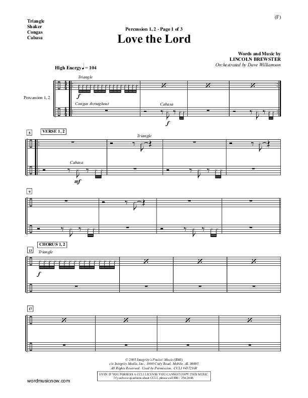 Love The Lord Percussion 1/2 (Lincoln Brewster)