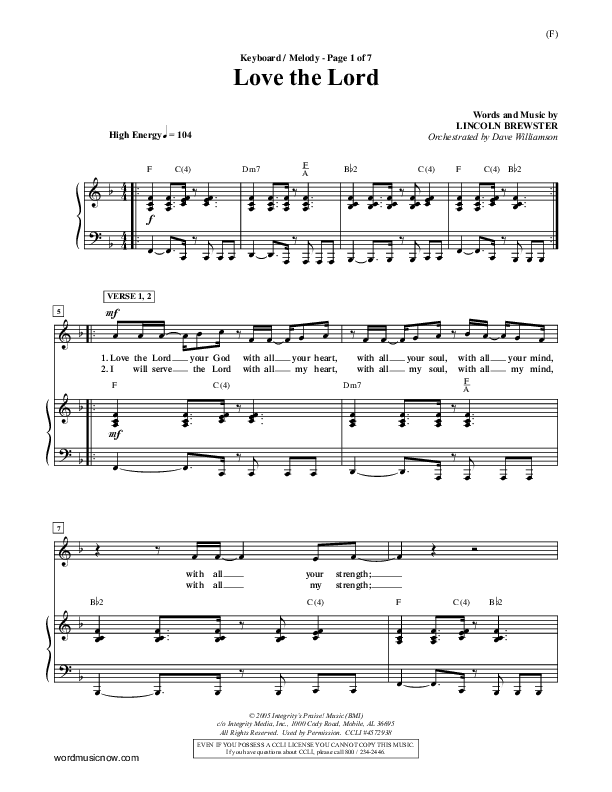 Love The Lord Piano/Vocal (Lincoln Brewster)