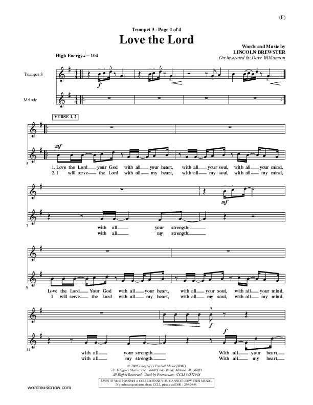 Love The Lord Trumpet 3 (Lincoln Brewster)