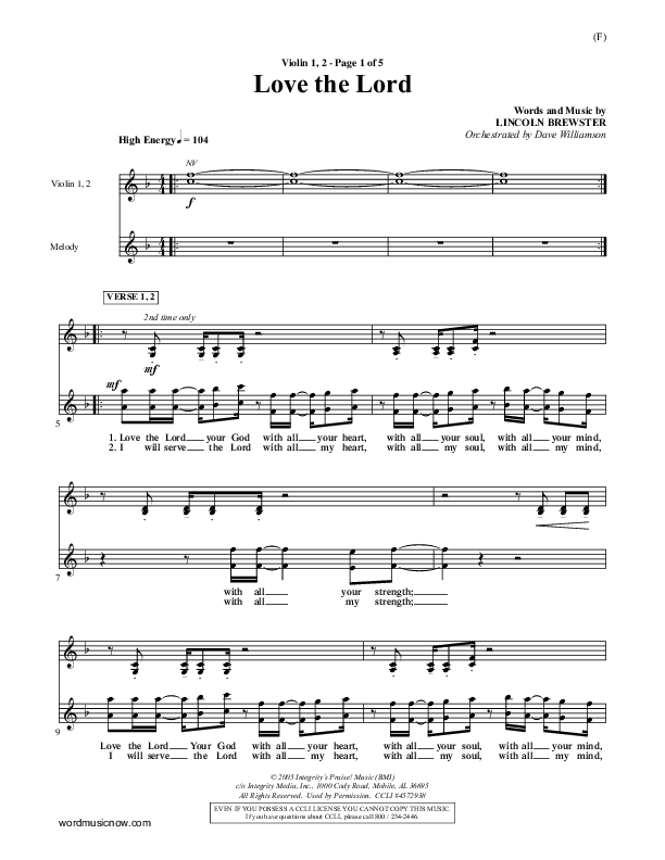 Love The Lord Violin 1/2 (Lincoln Brewster)
