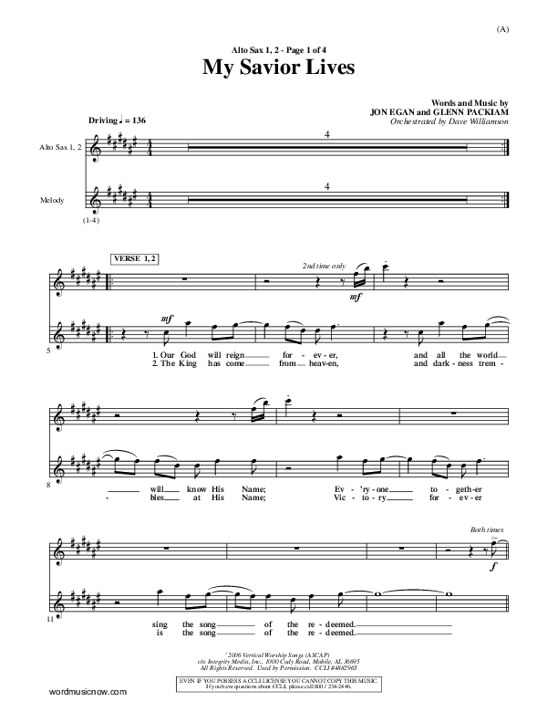 My Savior Lives Alto Sax 1/2 ()