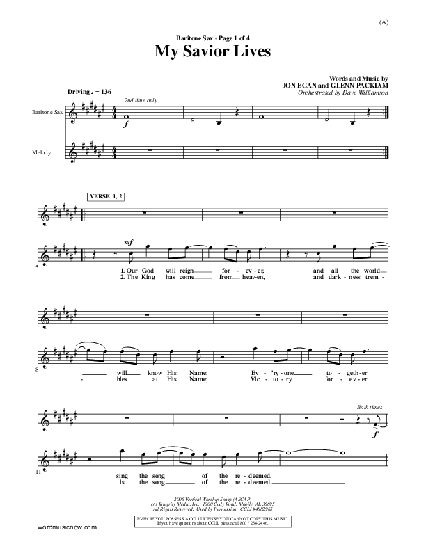 My Savior Lives Bari Sax ()