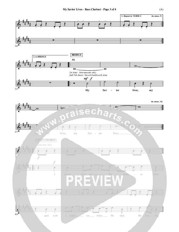 My Savior Lives Bass Clarinet ()