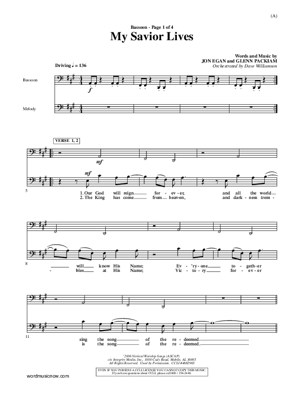 My Savior Lives Bassoon ()