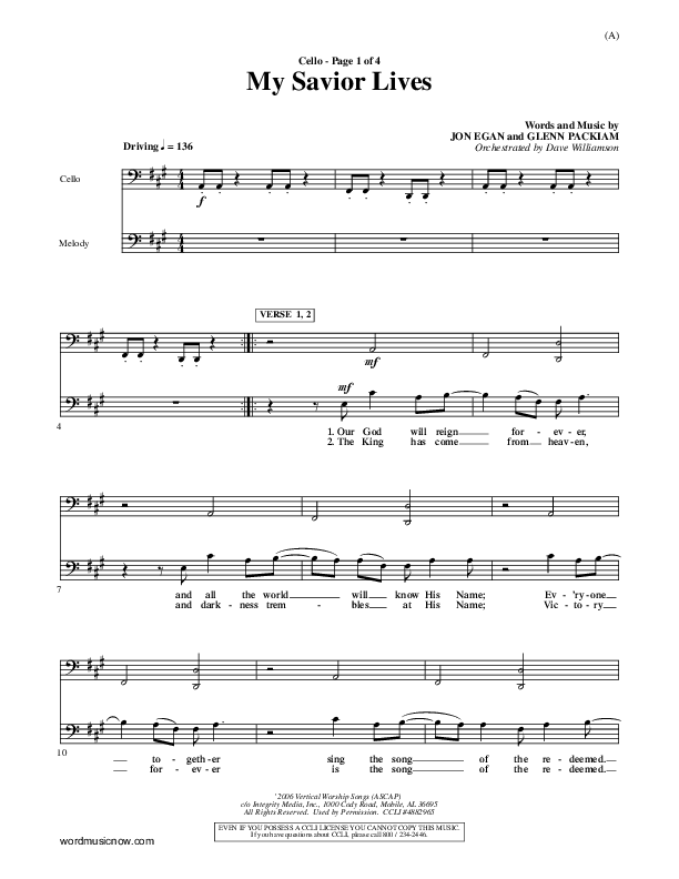 My Savior Lives Cello ()