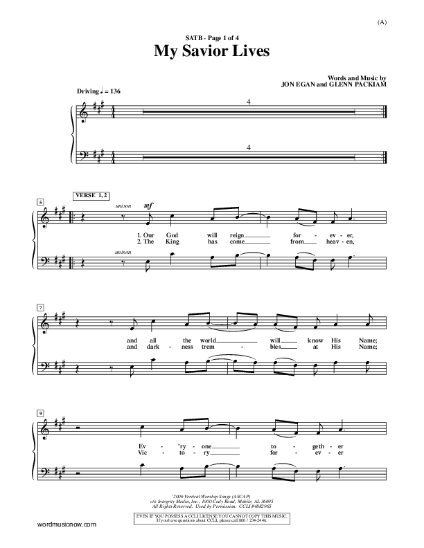 My Savior Lives Choir Sheet (SATB) ()