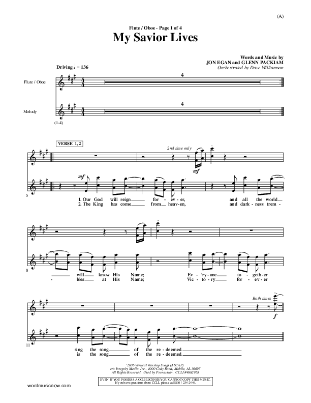 My Savior Lives Flute/Oboe ()