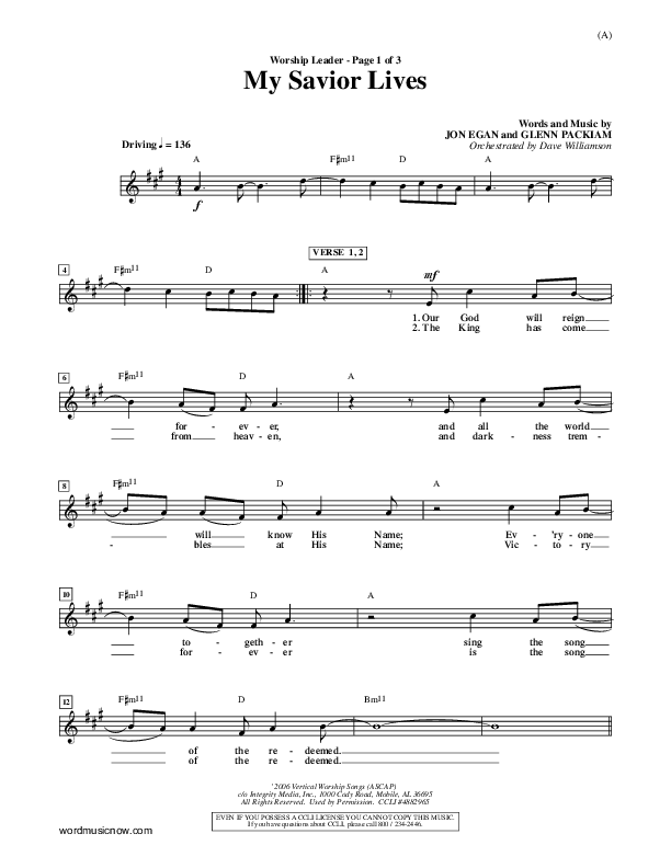 My Savior Lives Lead Sheet ()
